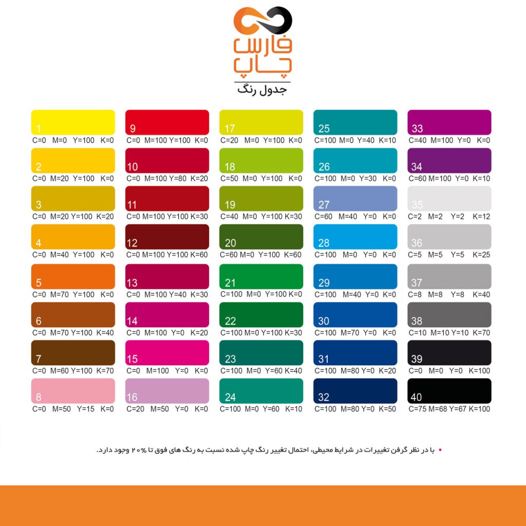جدول کد رنگ برای طراحی چاپی
