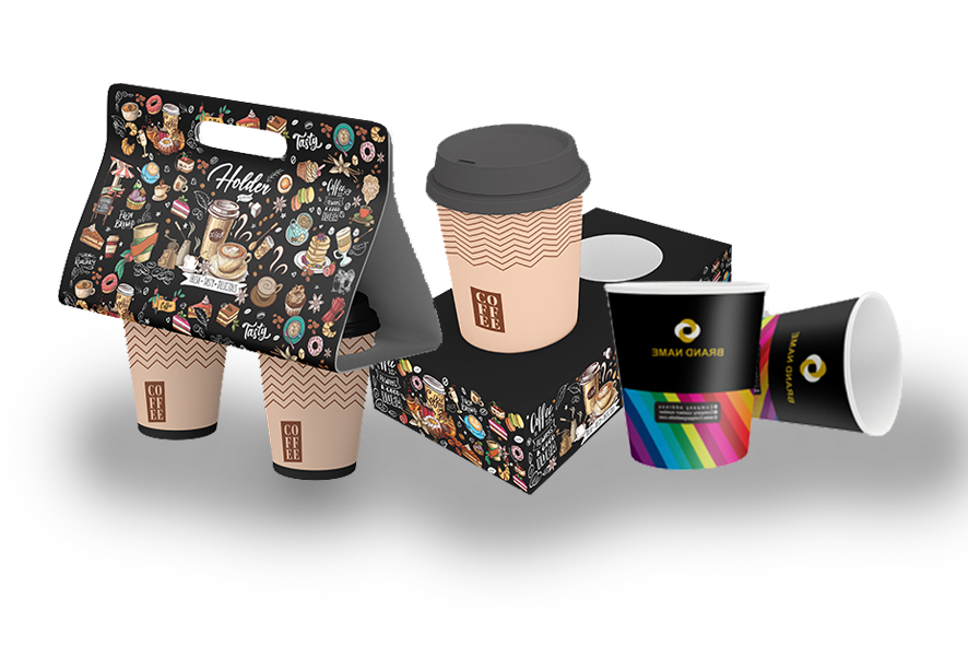 سفارش چاپ لیوان مقوایی + باکس و هولدر لیوان 1 لیوان کاغذی و باکس و هولدر لیوان