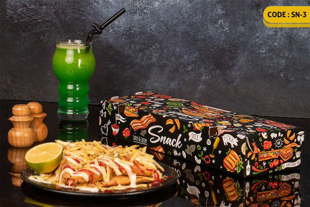 ثبت سفارش چاپ محصولات فست فود و کافی شاپ + راهنمای طراحی 42 اسنک سه جفتی-SN3