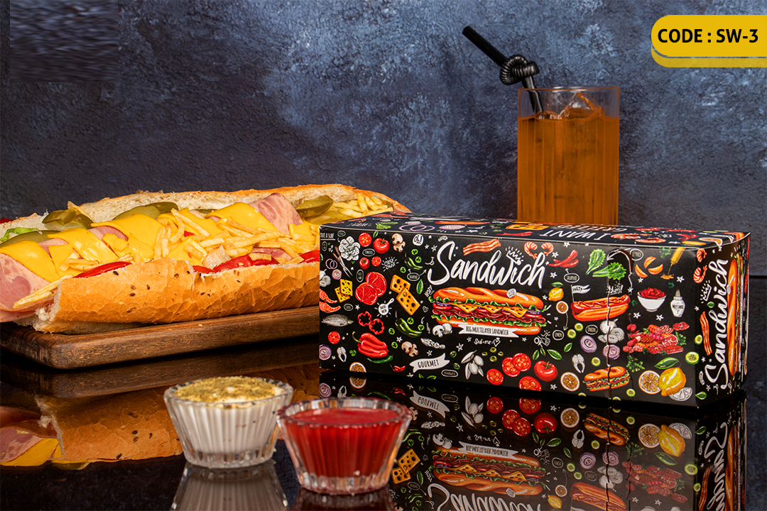 ثبت سفارش چاپ محصولات فست فود و کافی شاپ + راهنمای طراحی 14 ساندویچ قفلی22سانتی-SW3