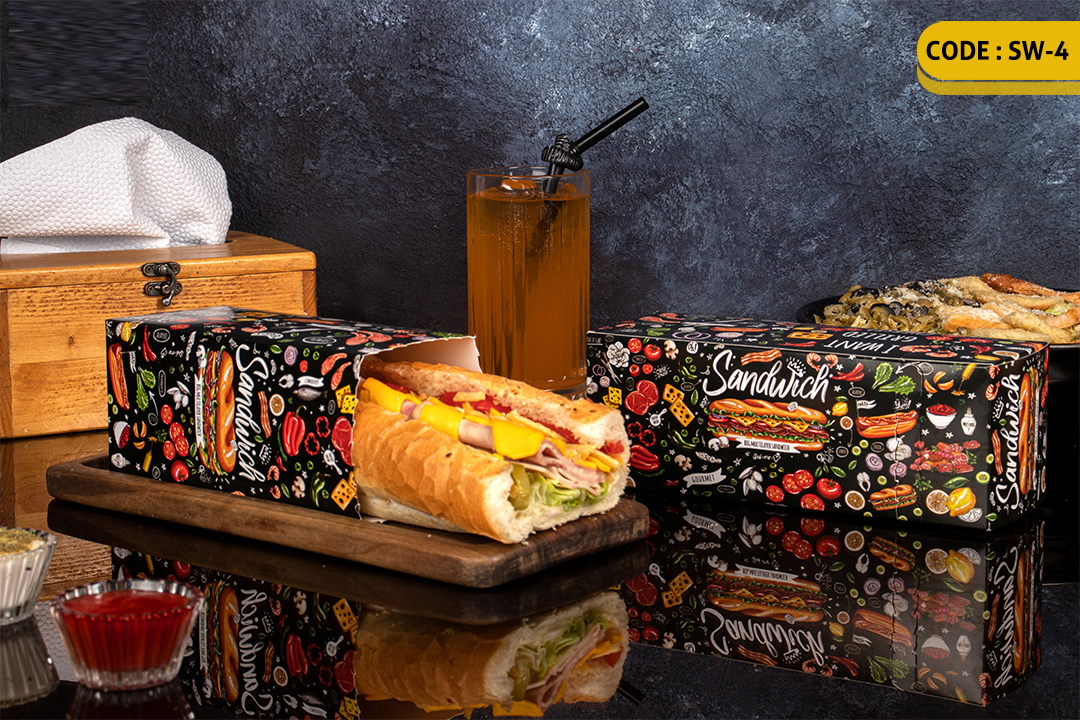 ثبت سفارش چاپ محصولات فست فود و کافی شاپ + راهنمای طراحی 13 -ساندویچ قفلی30سانتی-SW4