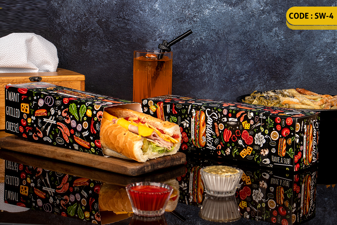 ثبت سفارش چاپ محصولات فست فود و کافی شاپ + راهنمای طراحی 12 ساندویچ قفلی30سانتی-SW4