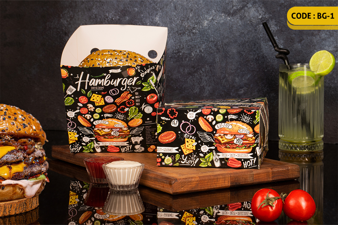 ثبت سفارش چاپ محصولات فست فود و کافی شاپ + راهنمای طراحی 22 همبرگر قفلی-BG2